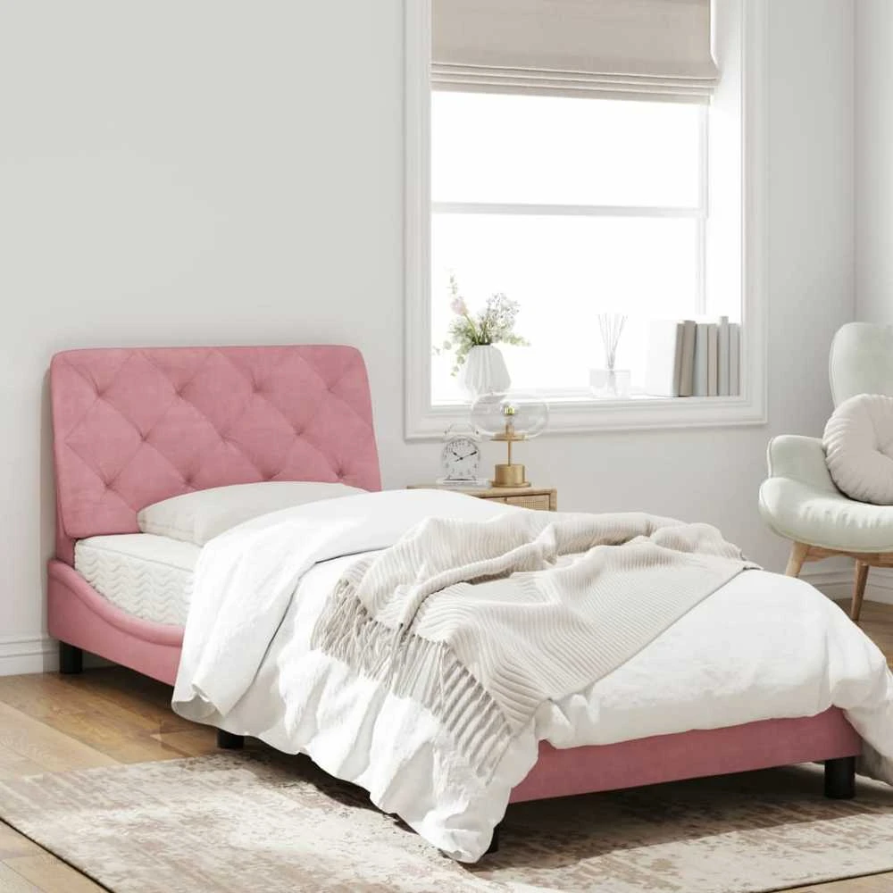 Lovos rėmas su LED, rožinės spalvos, 80x200cm, aksomas