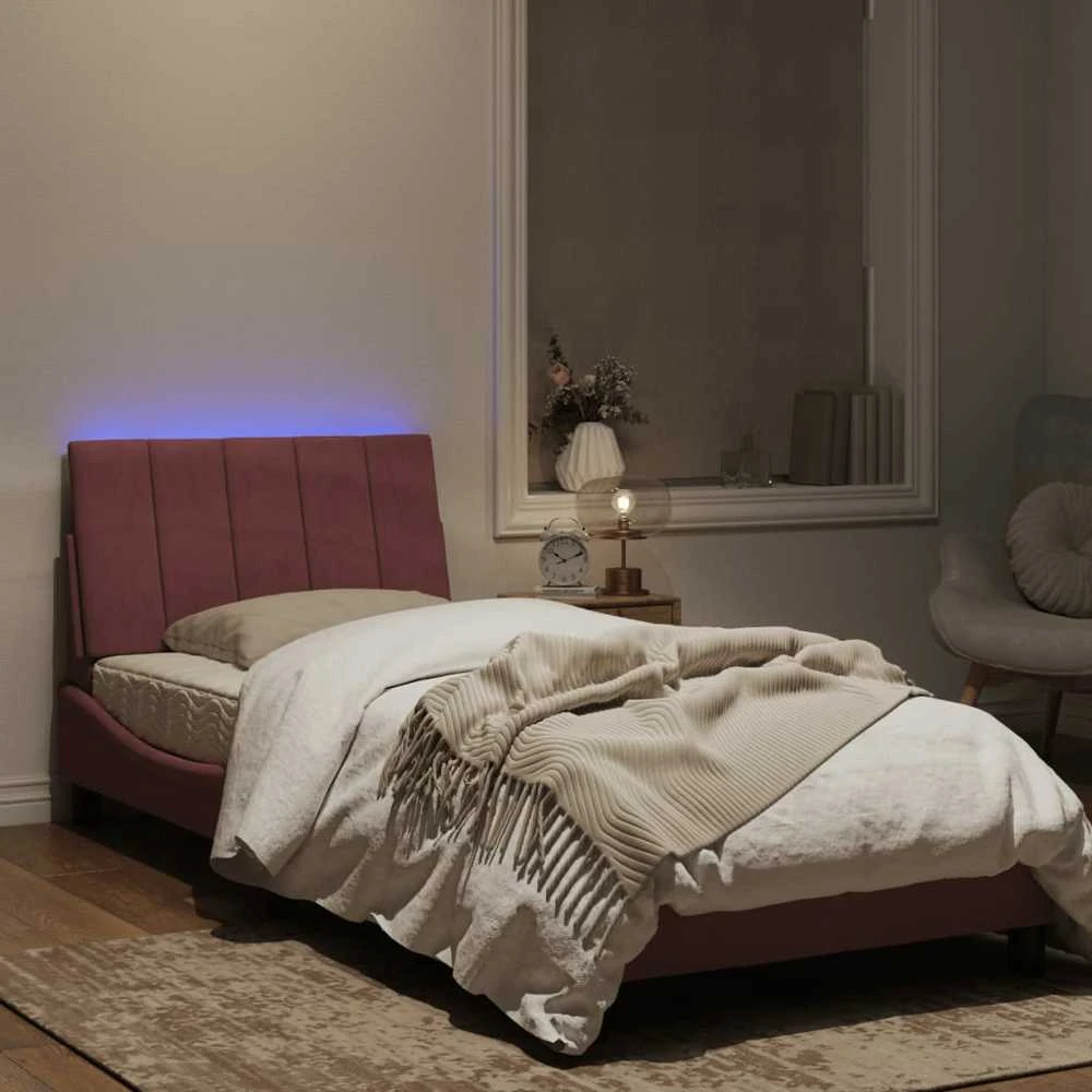 Lovos rėmas su LED, rožinės spalvos, 80x200cm, aksomas
