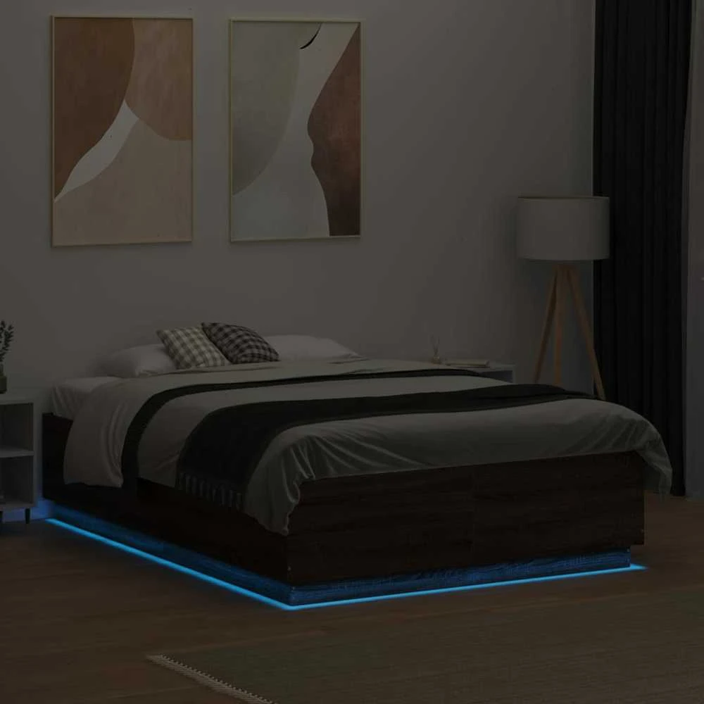 Lovos rėmas su LED, rudas ąžuolo, 120x190cm, apdirbta mediena