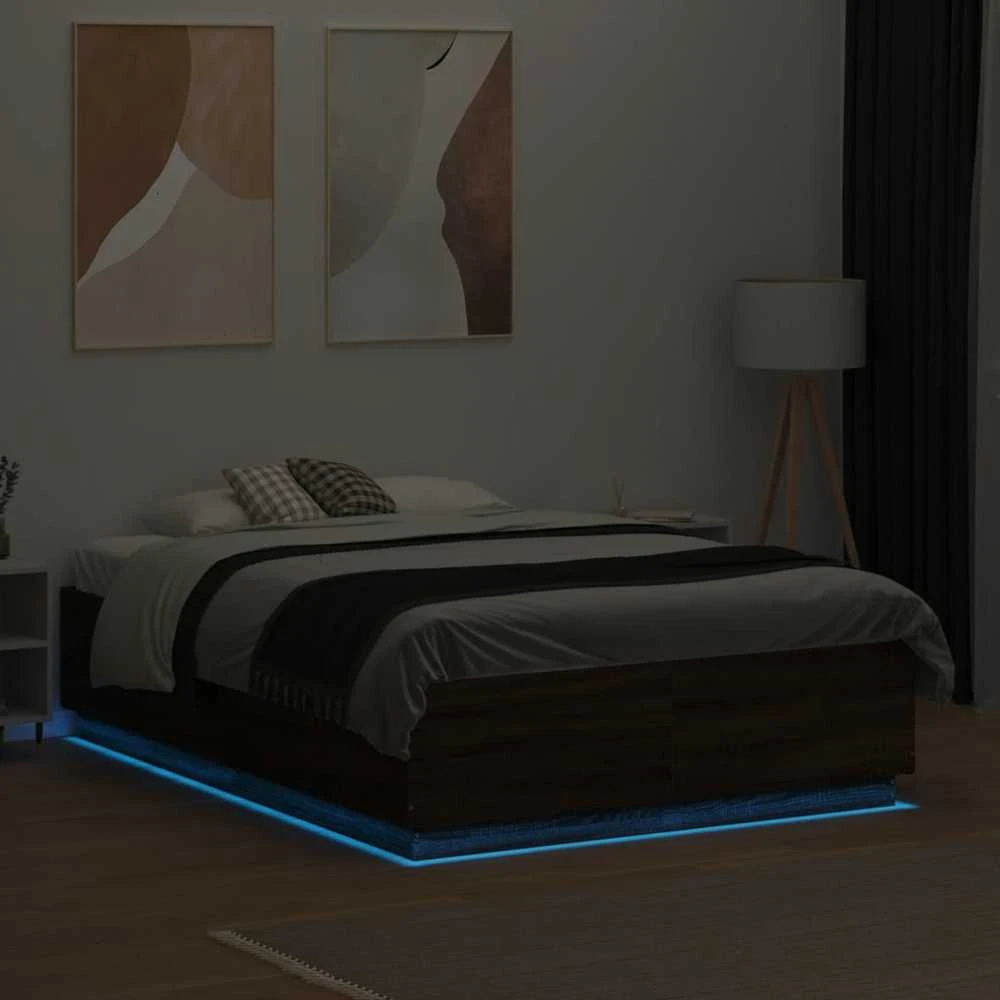 Lovos rėmas su LED, rudas ąžuolo, 140x190cm, apdirbta mediena