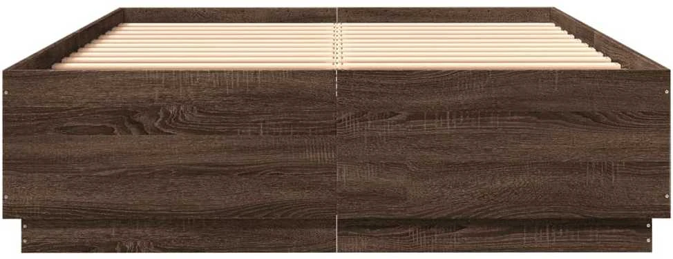 Lovos rėmas su LED, rudas ąžuolo, 150x200cm, apdirbta mediena