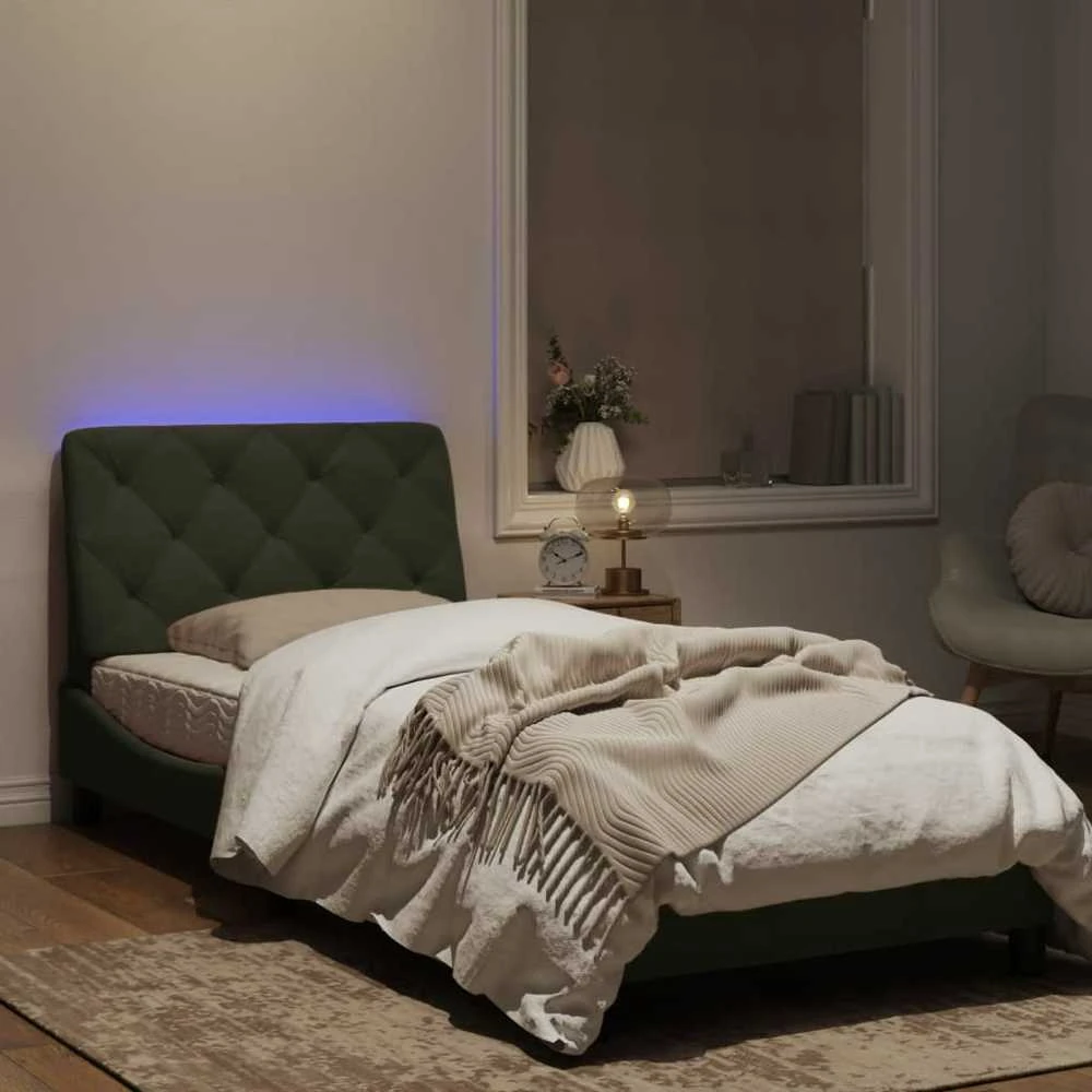 Lovos rėmas su LED, šviesiai pilkas, 90x200cm, aksomas
