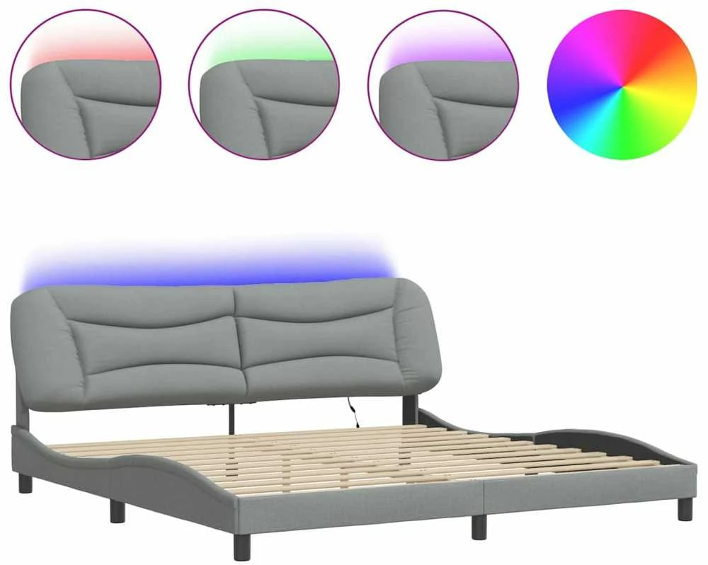 Lovos rėmas su LED, šviesiai pilkas, 200x200cm, audinys