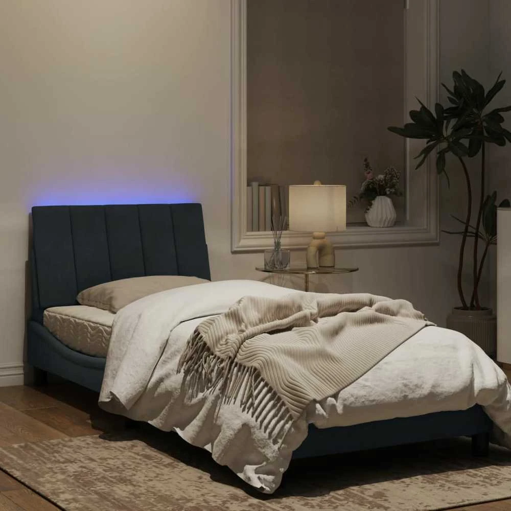 Lovos rėmas su LED, tamsiai pilkas, 90x190cm, aksomas