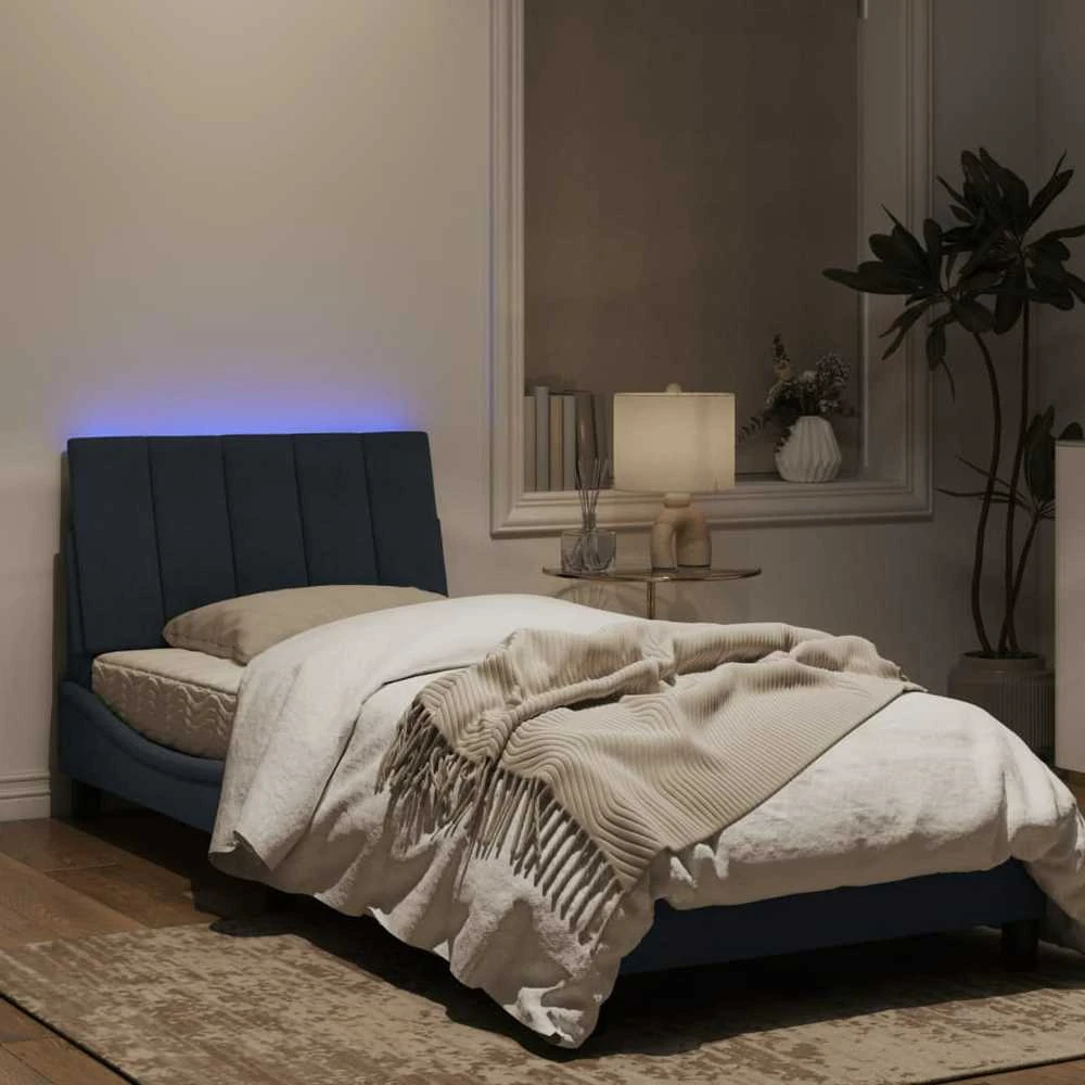 Lovos rėmas su LED, tamsiai pilkas, 80x200cm, aksomas