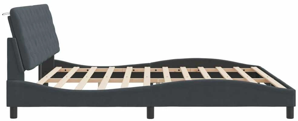 Lovos rėmas su LED, tamsiai pilkos spalvos, 200x200cm, aksomas