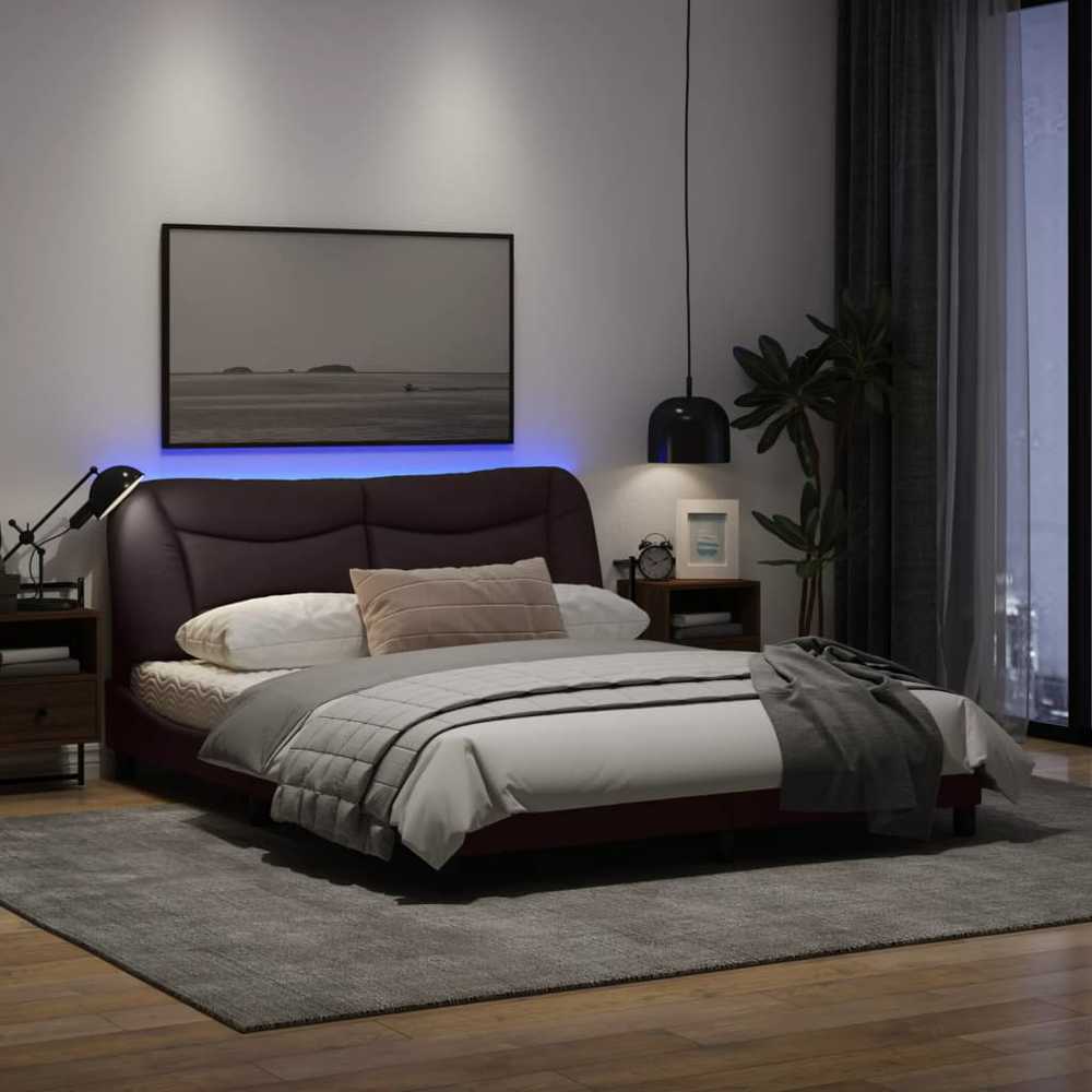 Lovos rėmas su LED, tamsiai rudas, 160x200cm, audinys