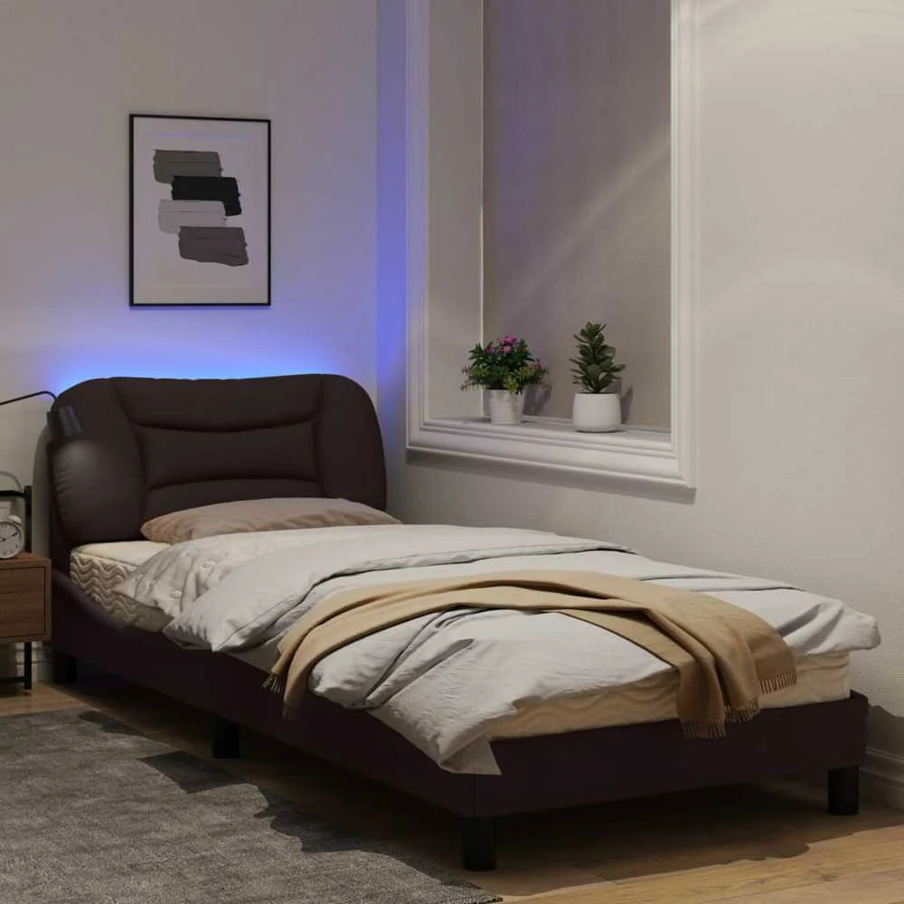 Lovos rėmas su LED, tamsiai rudas, 80x200cm, audinys