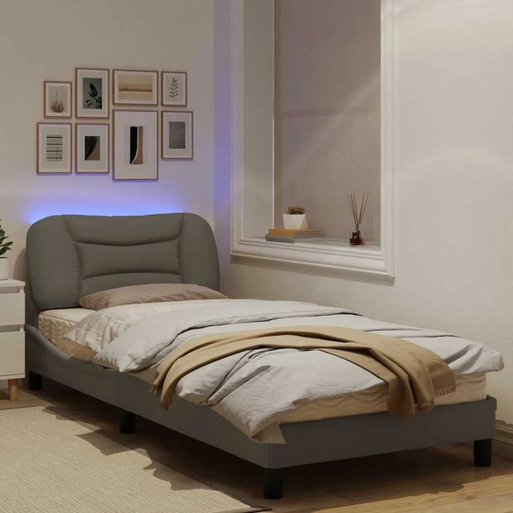Lovos rėmas su LED, taupe spalvos, 90x200cm, audinys
