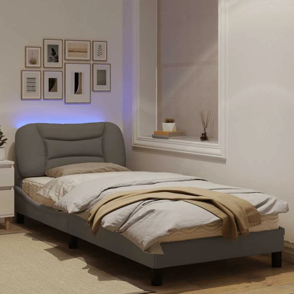 Lovos rėmas su LED, taupe spalvos, 90x190cm, audinys