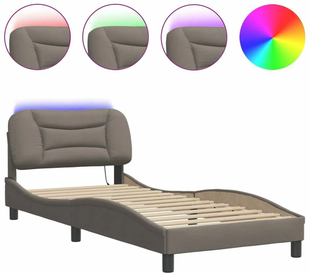 Lovos rėmas su LED, taupe spalvos, 80x200cm, audinys