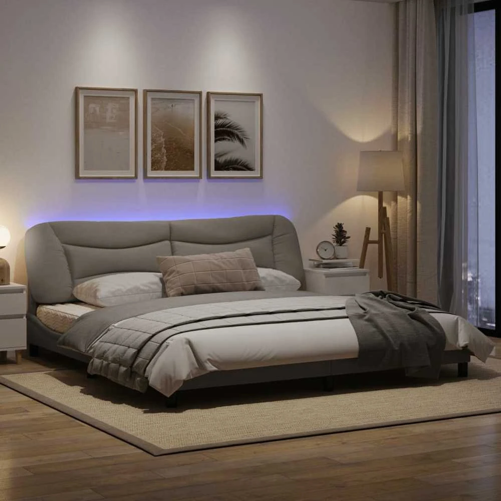 Lovos rėmas su LED, taupe spalvos, 200x200cm, audinys