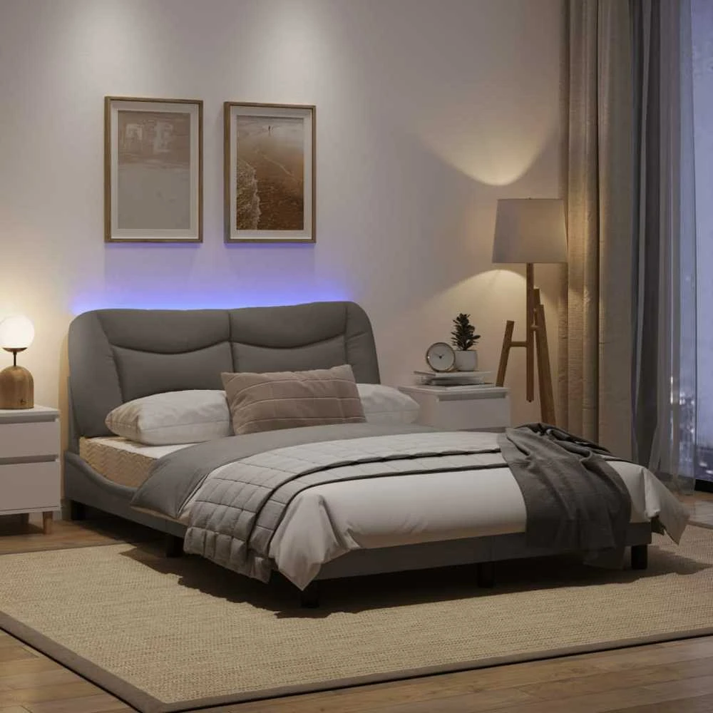 Lovos rėmas su LED, taupe spalvos, 120x200cm, audinys