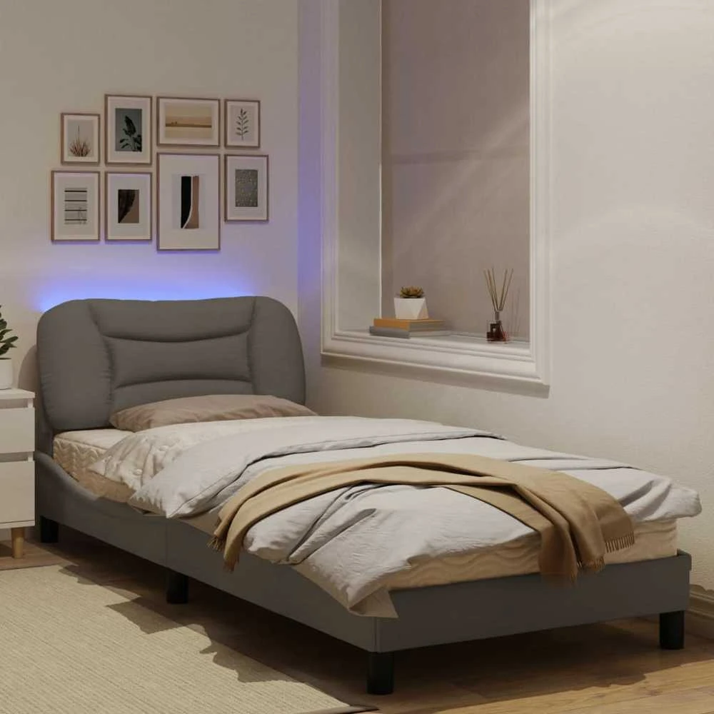 Lovos rėmas su LED, taupe spalvos, 80x200cm, audinys