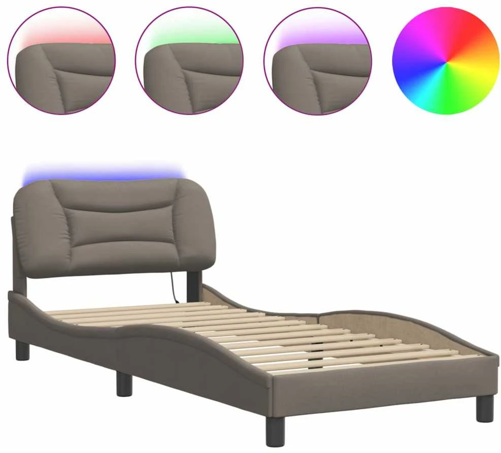 Lovos rėmas su LED, taupe spalvos, 90x190cm, audinys