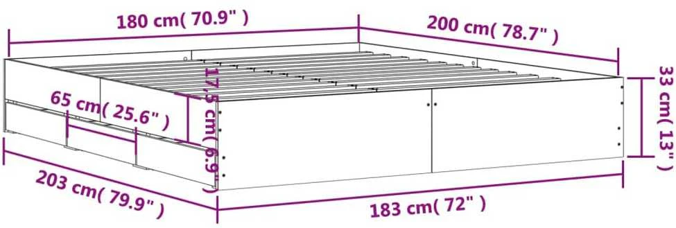 Lovos rėmas su stalčiais, juodas, 180x200cm, apdirbta mediena