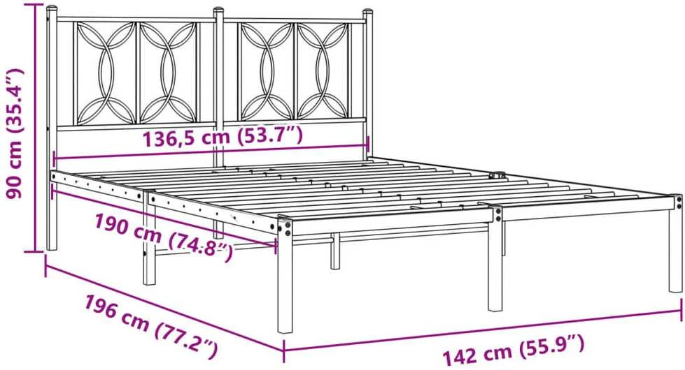 Lova Metalinis lovos rėmas su galvūgaliu, juodos spalvos, 135x190cm