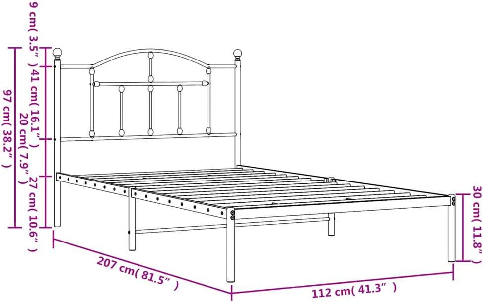 Lova Metalinis lovos rėmas su galvūgaliu, juodos spalvos, 107x203cm