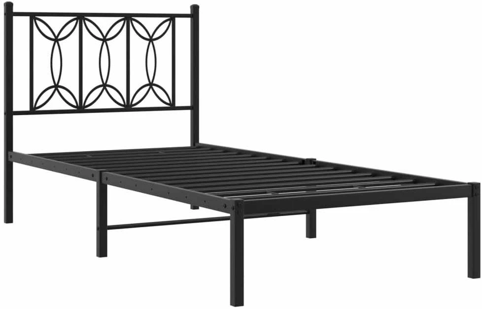 Metalinis lovos rėmas su galvūgaliu, juodos spalvos, 75x190cm