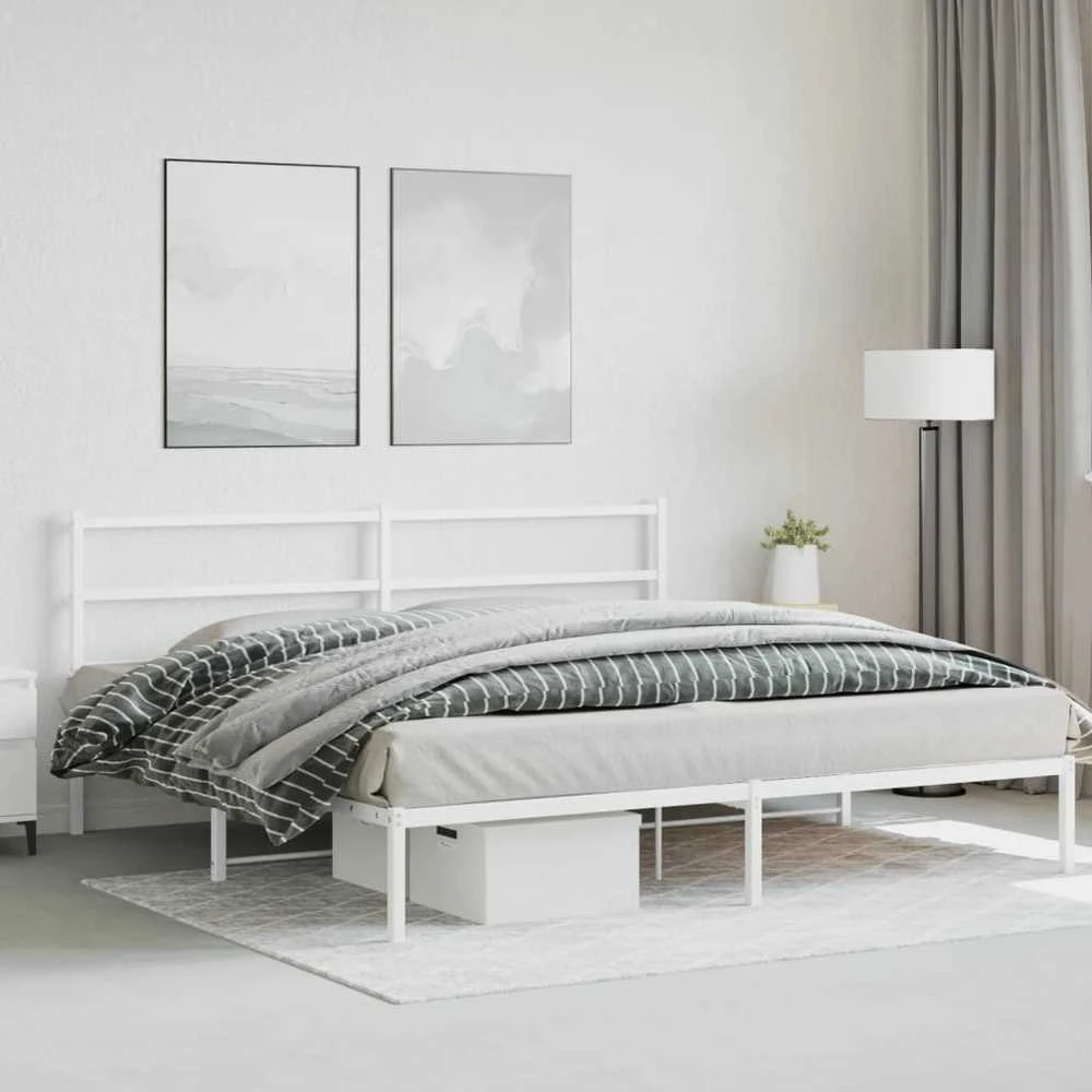 Lova Metalinis lovos rėmas su galvūgaliu, baltos spalvos, 183x213cm