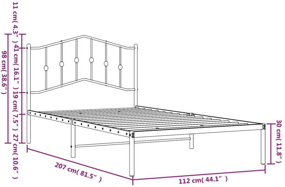 Lova Metalinis lovos rėmas su galvūgaliu, baltos spalvos, 107x203cm