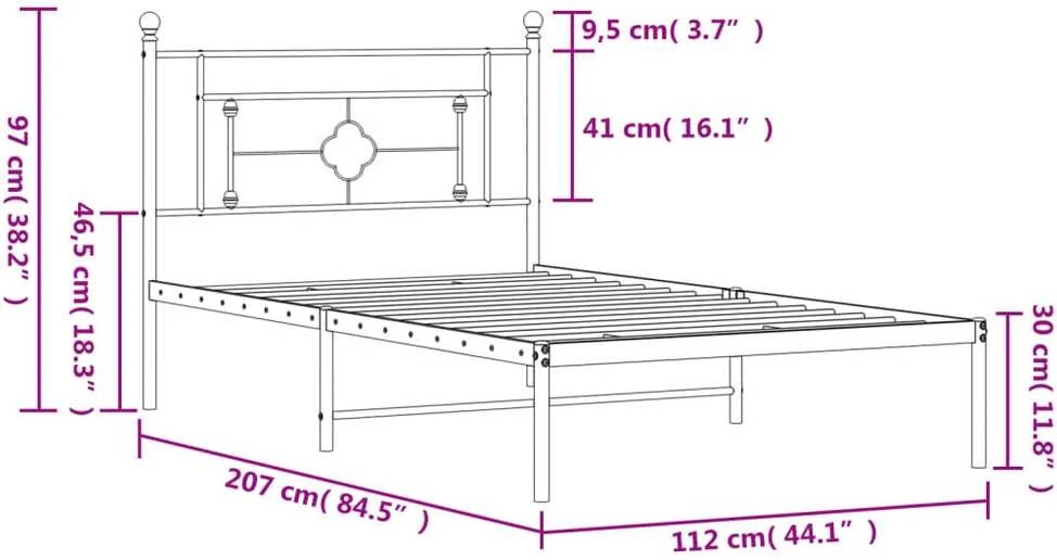 Lova Metalinis lovos rėmas su galvūgaliu, baltos spalvos, 107x203cm