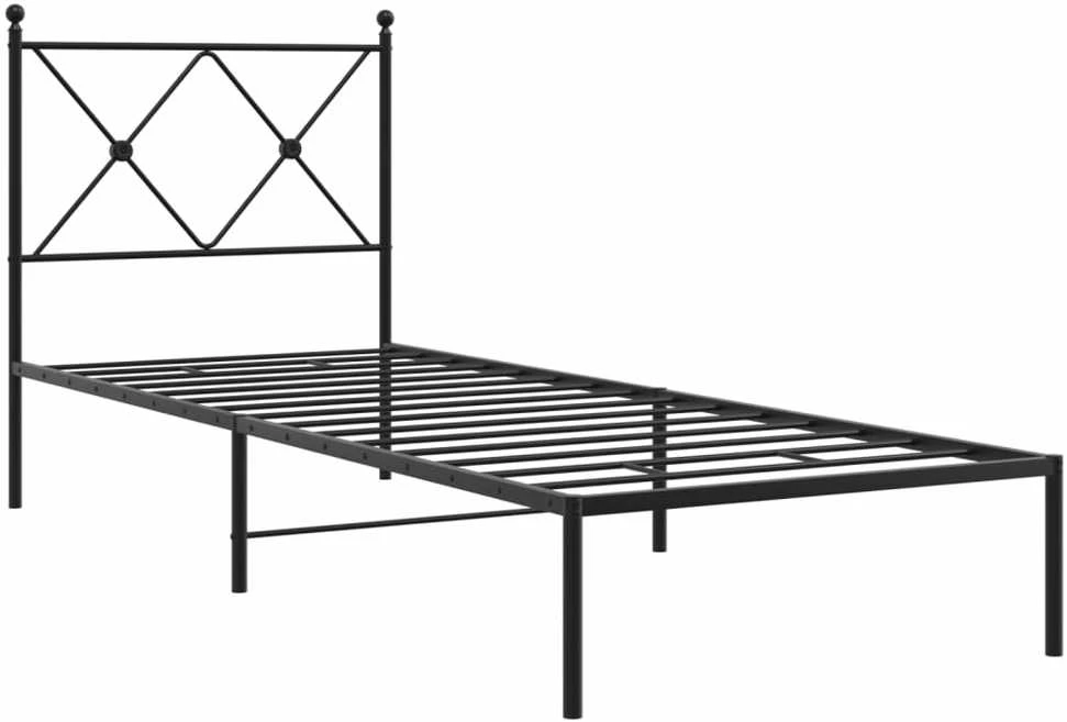 Metalinis lovos rėmas su galvūgaliu, juodos spalvos, 75x190cm