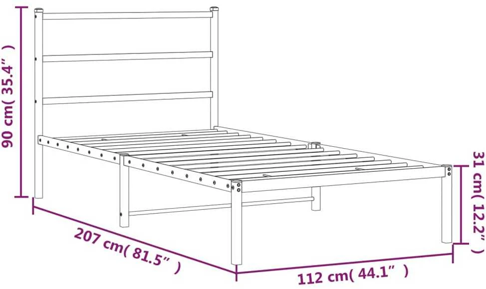 Lova Metalinis lovos rėmas su galvūgaliu, juodos spalvos, 107x203cm