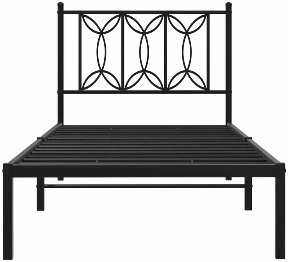 Metalinis lovos rėmas su galvūgaliu, juodos spalvos, 75x190cm