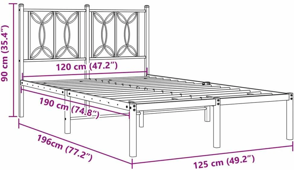 Lova Metalinis lovos rėmas su galvūgaliu, juodos spalvos, 120x190 cm