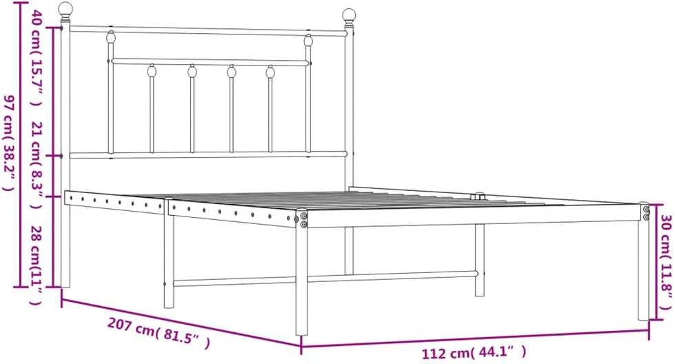 Lova Metalinis lovos rėmas su galvūgaliu, juodos spalvos, 107x203cm