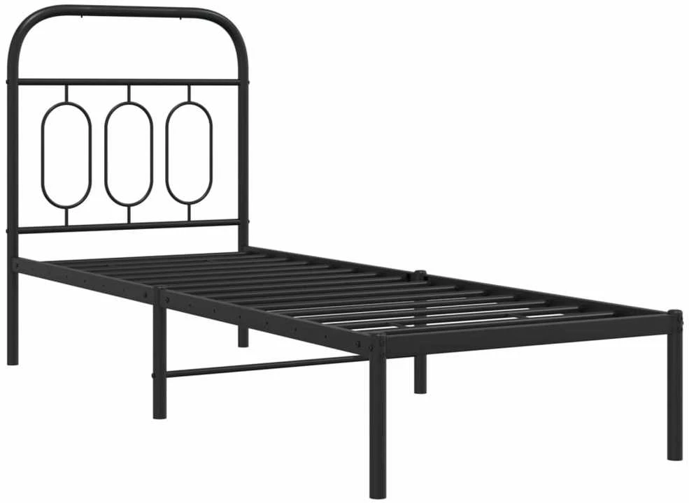 Metalinis lovos rėmas su galvūgaliu, juodos spalvos, 75x190cm