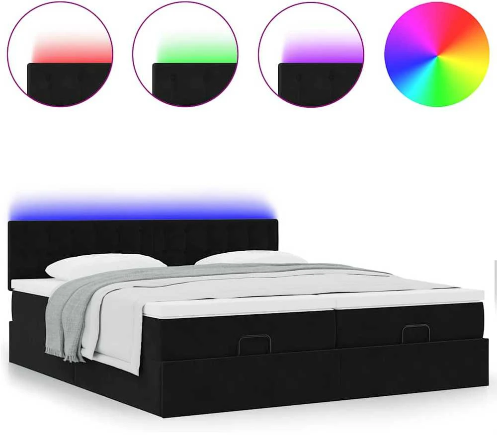 Osmanų lovos rėmas su čiužiniais, juodas, 160x200cm, aksomas