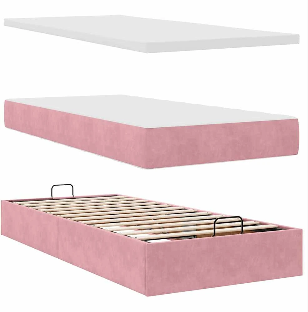 Osmanų lovos rėmas su čiužiniais, rožinis, 160x200cm, aksomas