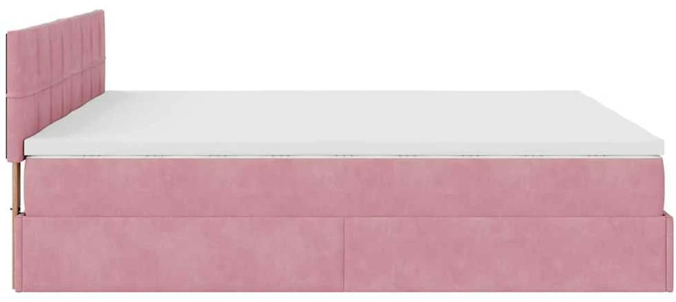 Osmanų lovos rėmas su čiužiniais, rožinis, 160x200cm, aksomas