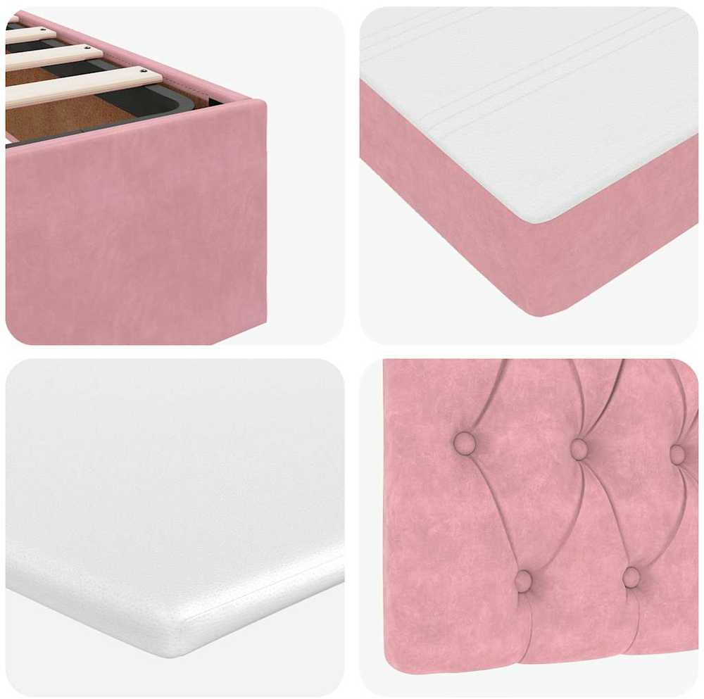 Osmanų lovos rėmas su čiužiniais, rožinis, 120x200cm, aksomas
