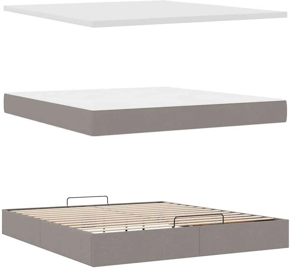 Osmanų lovos rėmas su čiužiniais, taupe, 200x200cm, audinys
