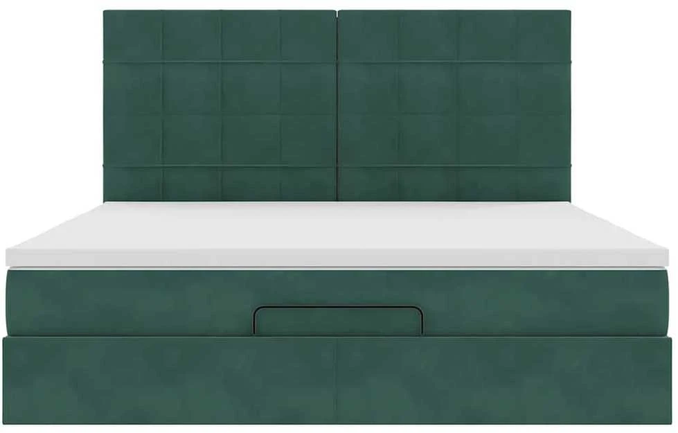 Osmanų lovos rėmas su čiužiniais, žalias, 180x200cm, aksomas