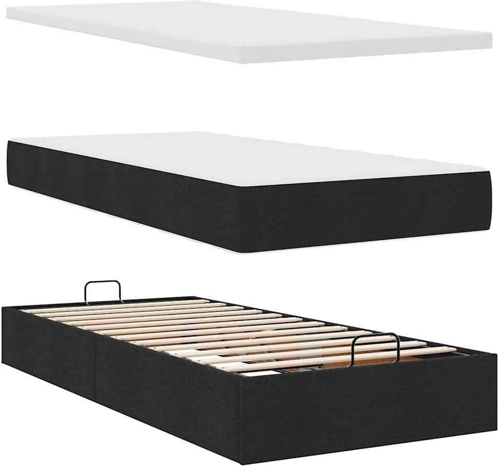 Osmanų lovos rėmas su čiužiniu, juodas, 100x200cm, audinys