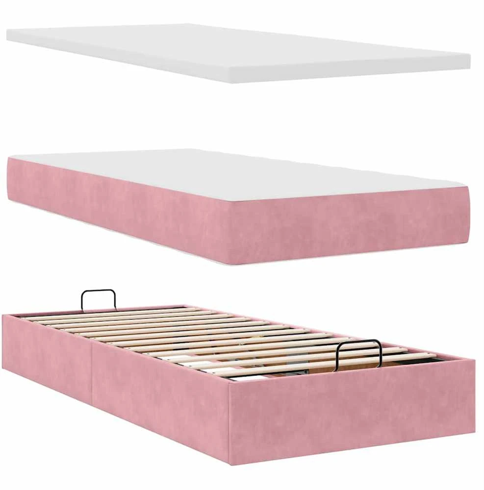Osmanų lova su čiužiniu ir LED, rožinės sp., 80x200cm, aksomas