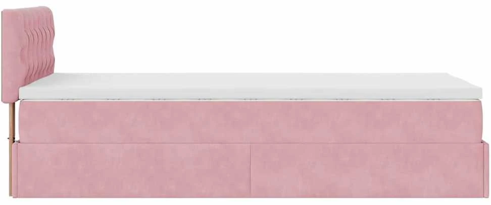 Osmanų lova su čiužiniu ir LED, rožinės sp., 80x200cm, aksomas