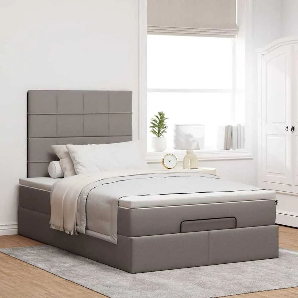 Lova Osmanų lovos rėmas su čiužiniu, taupe, 120x190 cm, audinys