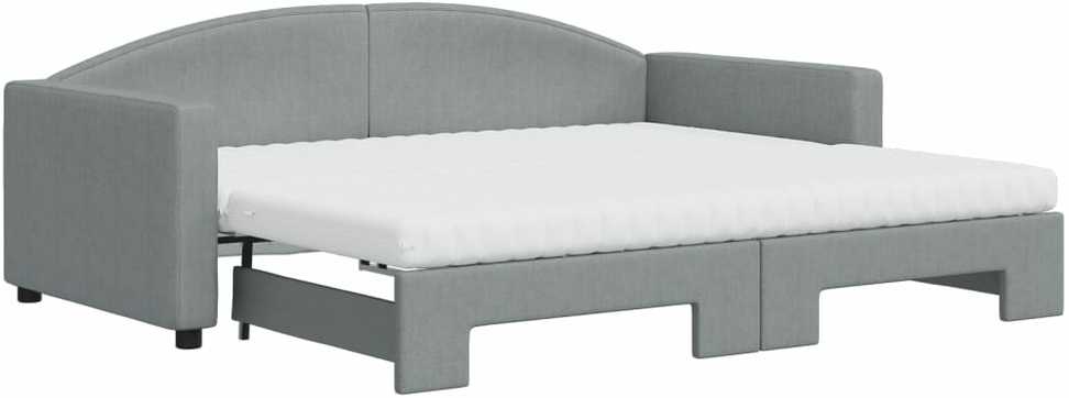 Lova su ištraukiama dalimi/čiužiniu, pilka, 90x190cm, audinys