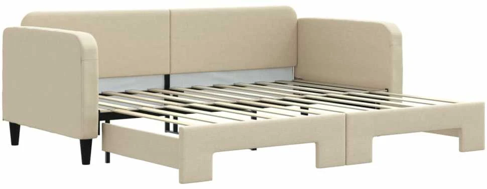 Lova su ištraukiama dalimi, kreminės spalvos, 90x200cm, audinys