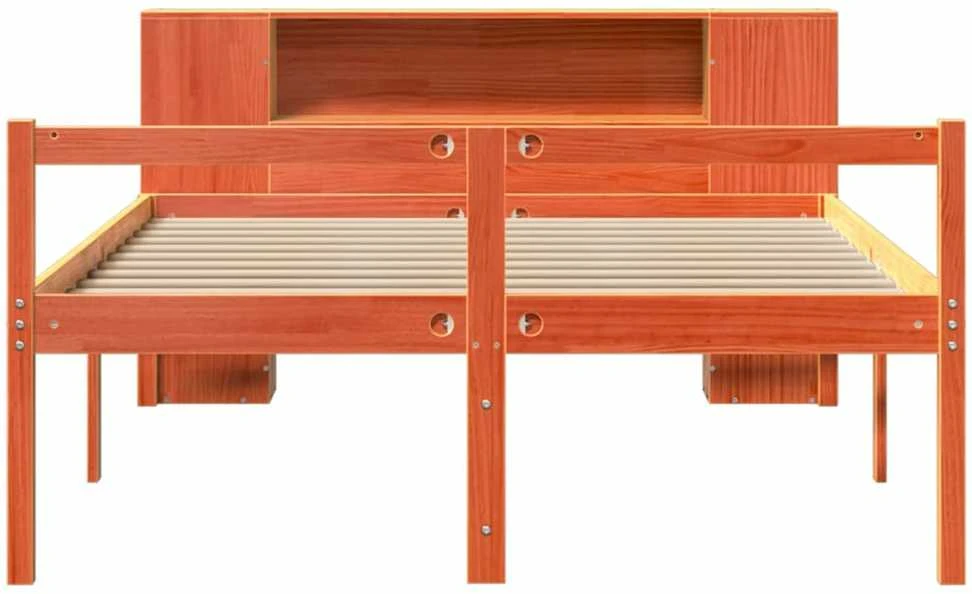 Lova su knygų spinta be čiužinio, rudas, 150x200cm, pušis