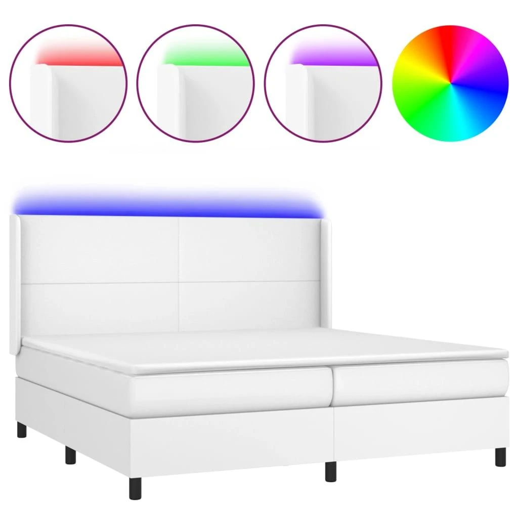 Lova su spyruoklėmis/čiužiniu/LED, balta 200x200cm dirbtinė oda
