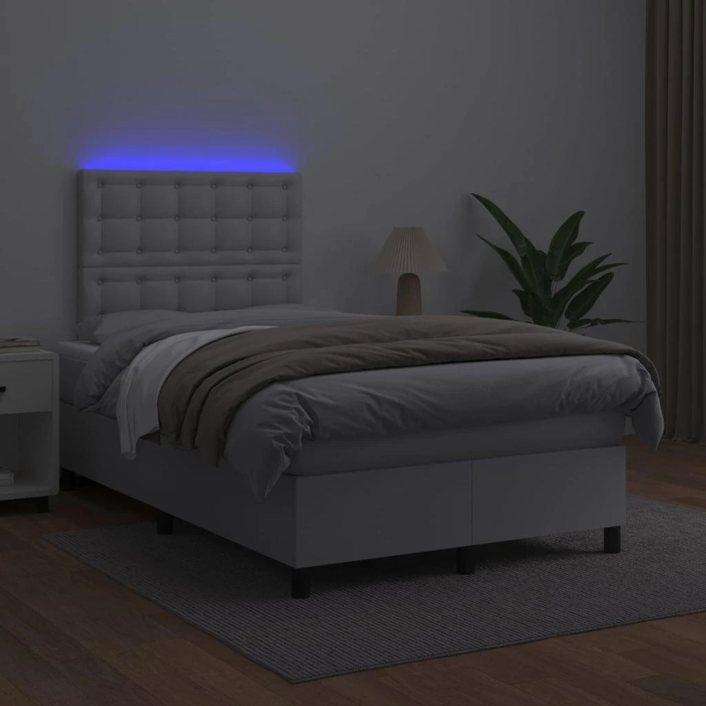 Lova su spyruoklėmis/čiužiniu/LED, balta 120x200cm dirbtinė oda