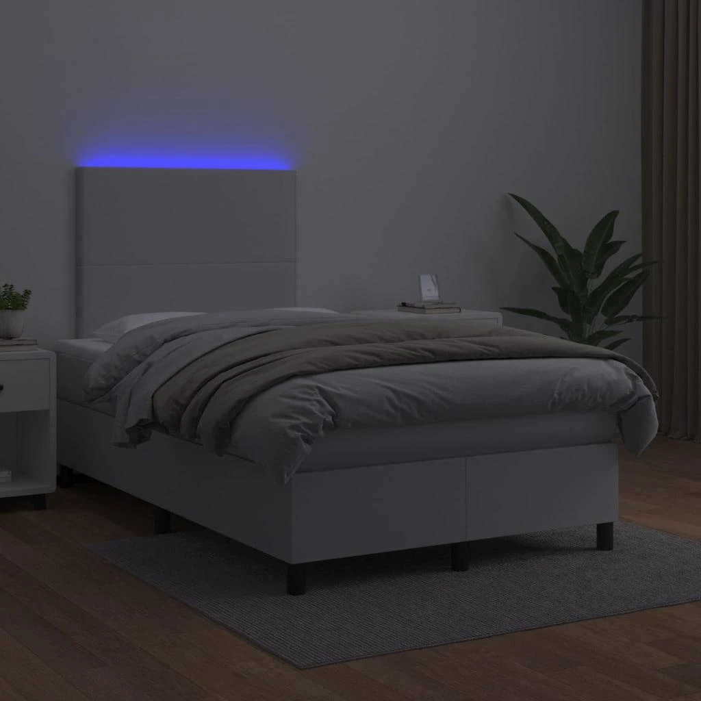 Lova su spyruoklėmis/čiužiniu/LED, balta 120x200cm dirbtinė oda