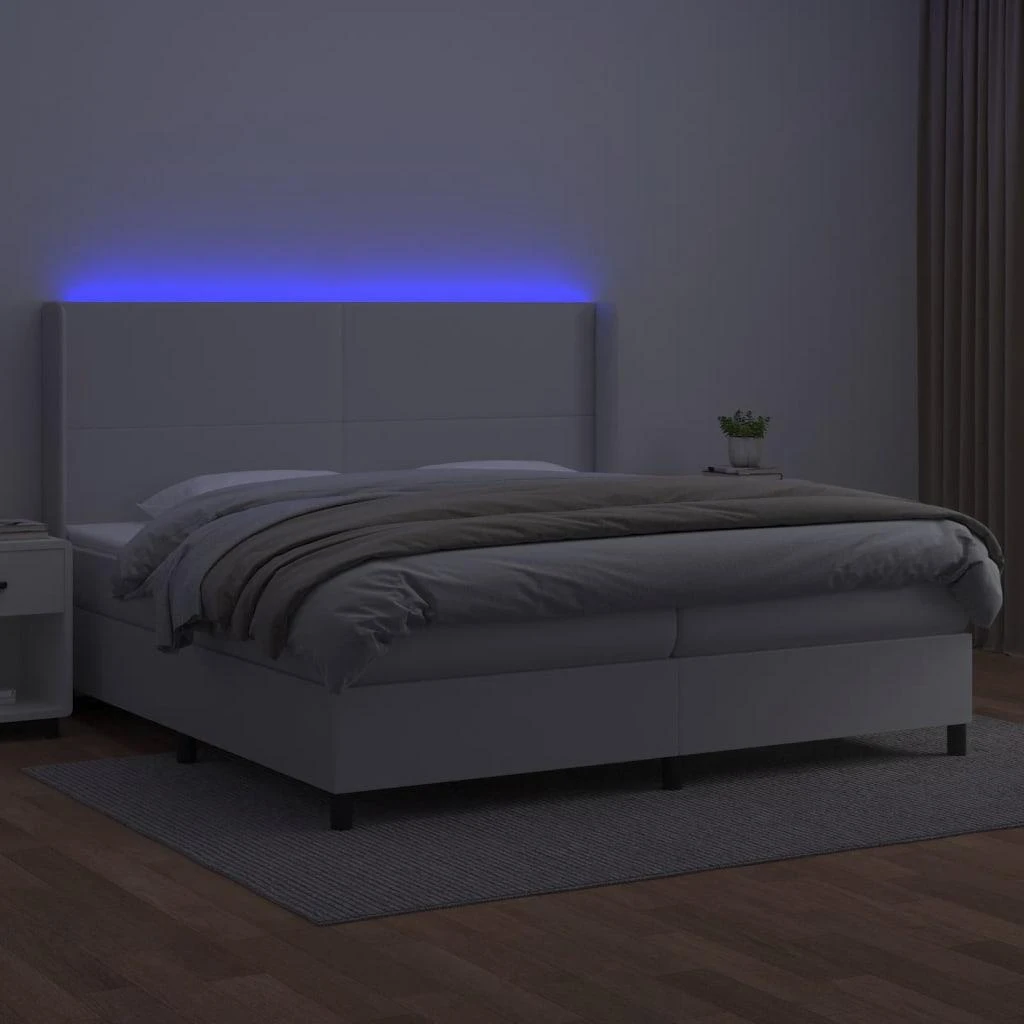 Lova su spyruoklėmis/čiužiniu/LED, balta 200x200cm dirbtinė oda