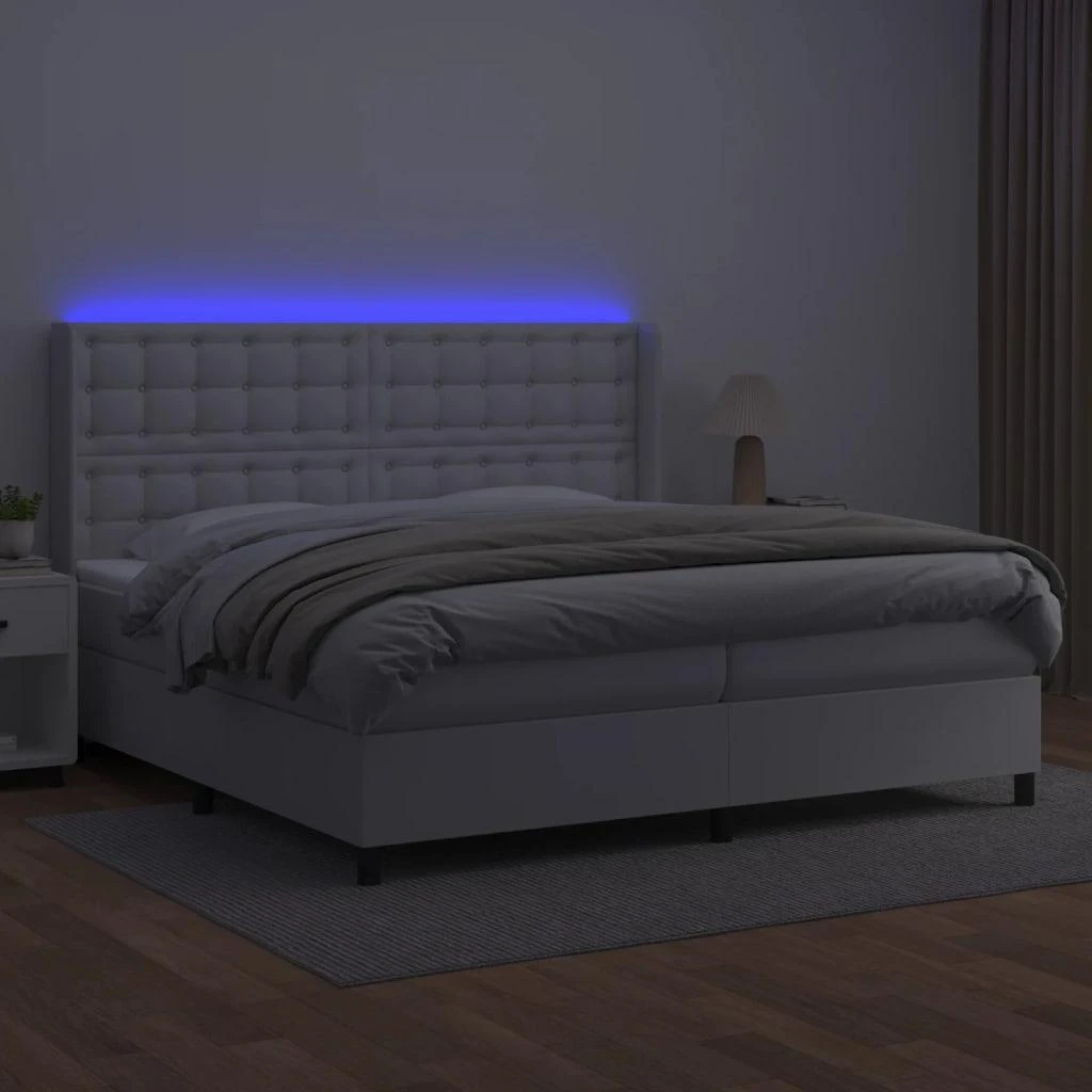 Lova su spyruoklėmis/čiužiniu/LED, balta 200x200cm dirbtinė oda